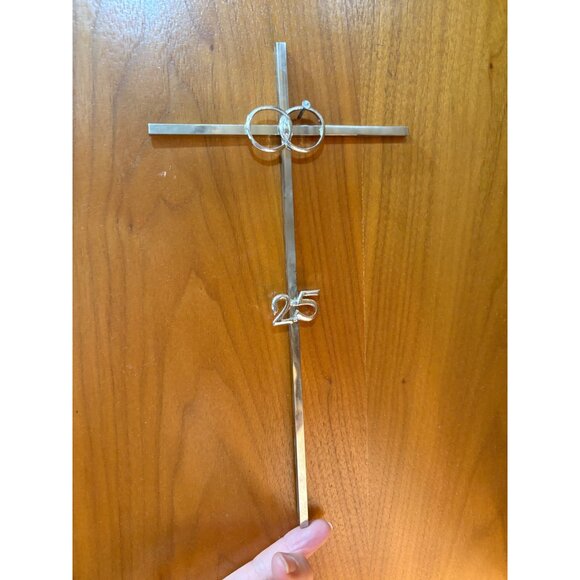 Cake Topper 25th Anniversary Cross Interlocking Rings Christian Religious Décor - Picture 2 of 16